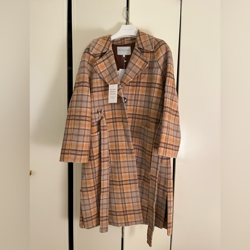 Petite Studio NYC Christie Caramel Plaid Coat S